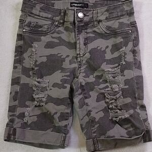 Girls Camo Distressed Shorts, Adjustable Waist